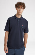 Geometric George Golf Cotton Polo Shirt In Navy on model - Pringle of Scotland