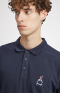 Geometric George Golf Cotton Polo Shirt In Navy neck detail - Pringle of Scotland