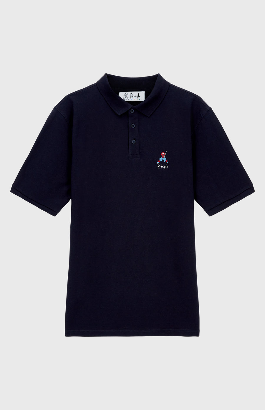 Geometric George Golf Cotton Polo Shirt In Navy flat shot - Pringle of Scotland
