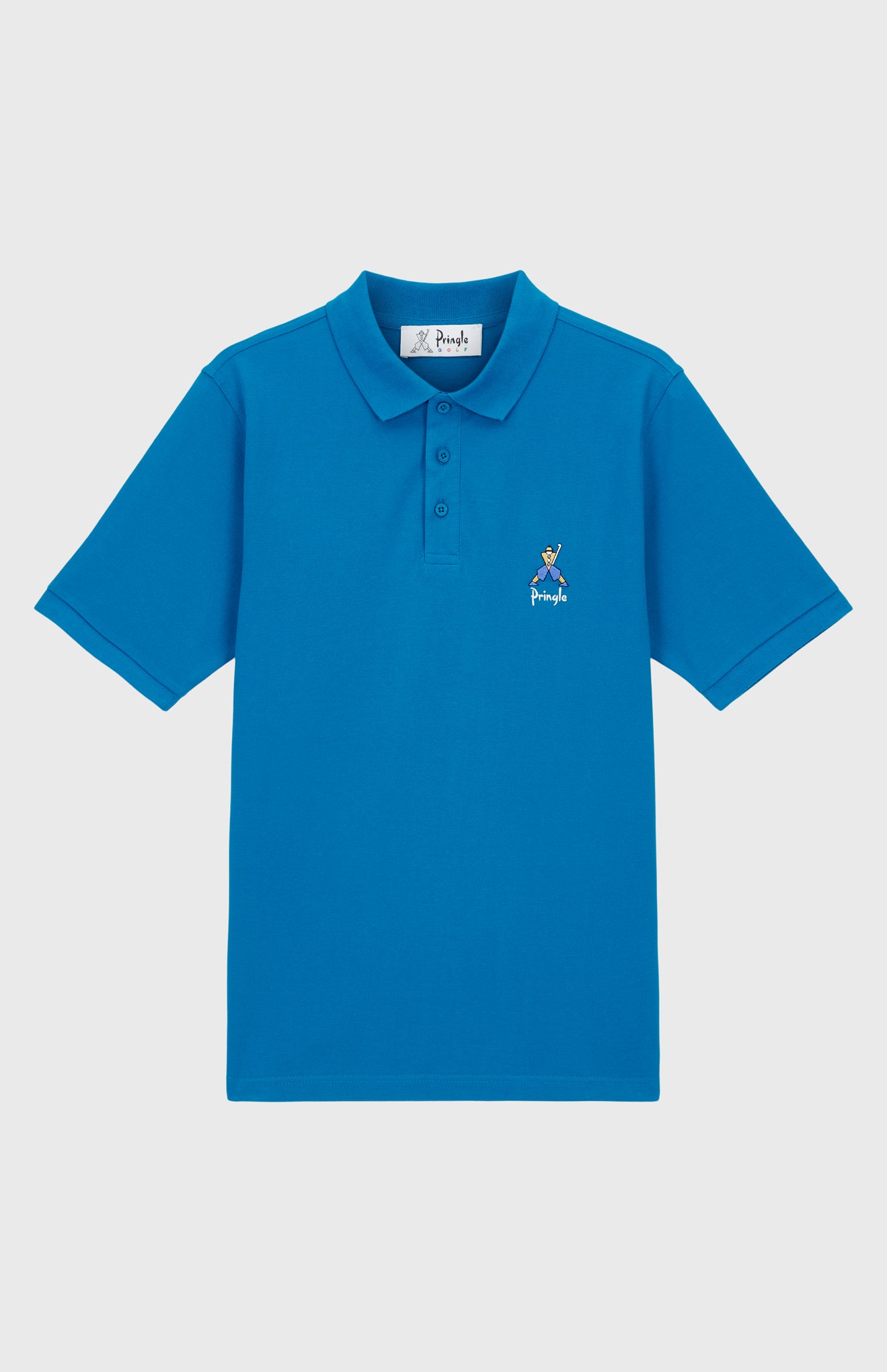 Geometric George Golf Cotton Polo Shirt In Lagoon flat shot - Pringle of Scotland