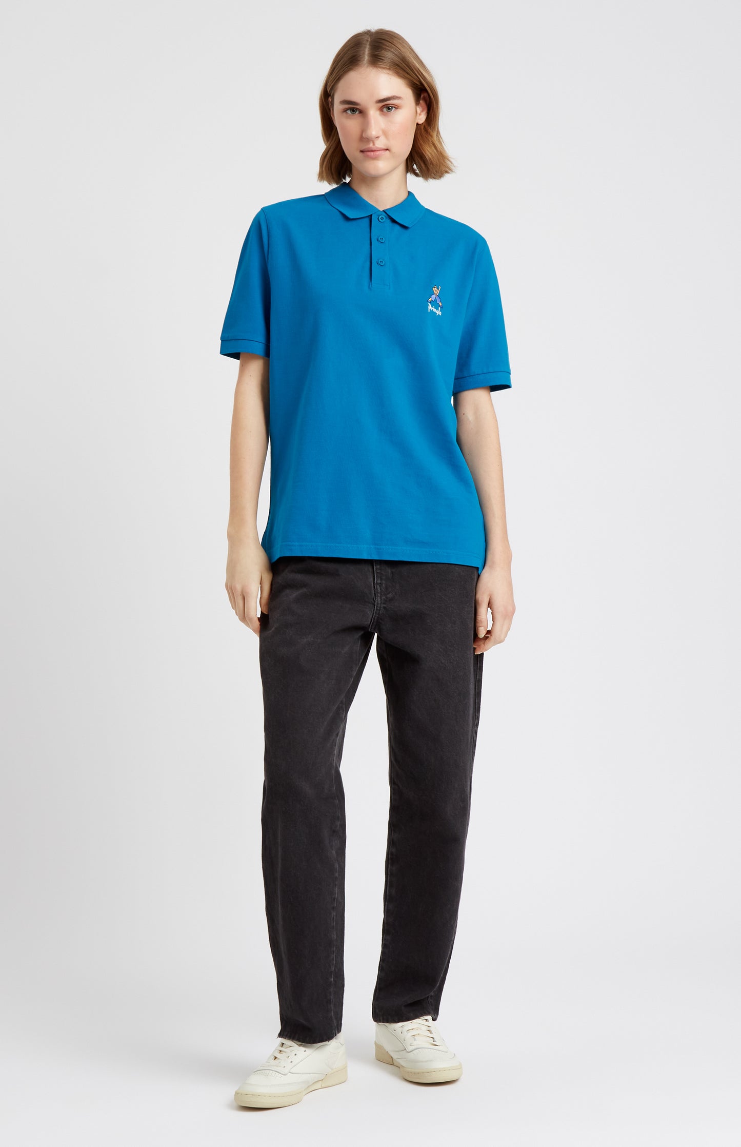 Geometric George Golf Cotton Polo Shirt In Lagoon