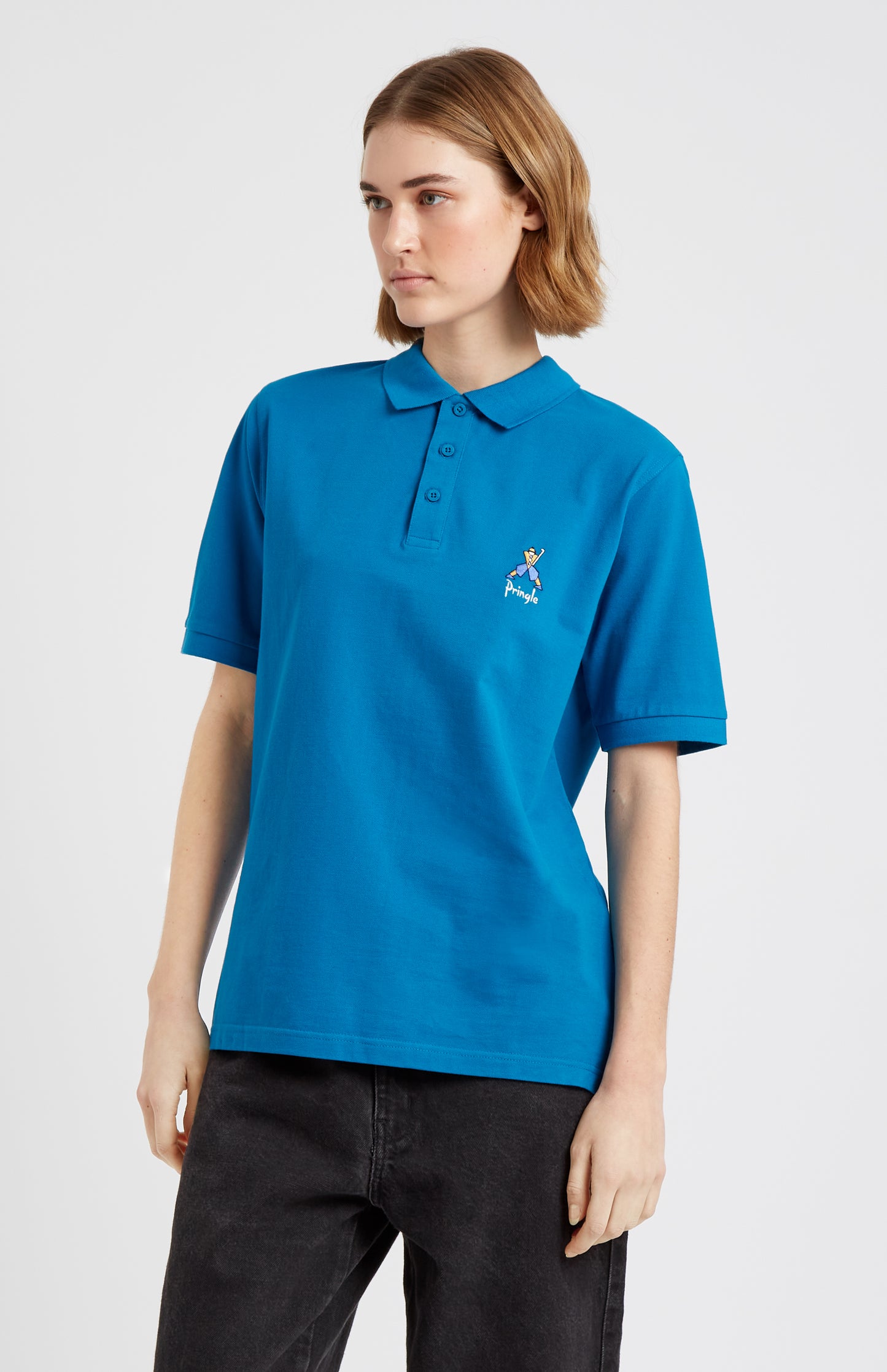 Geometric George Golf Cotton Polo Shirt In Lagoon