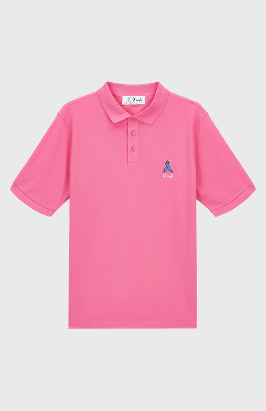 Geometric George Golf Cotton Polo Shirt In Heather Pink flat shot - Pringle of Scotland