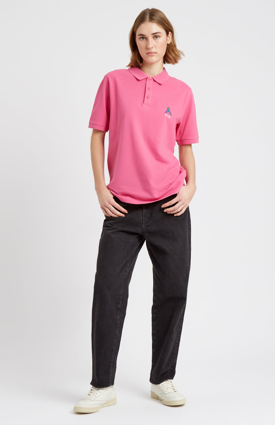 Geometric George Golf Cotton Polo Shirt In Heather Pink