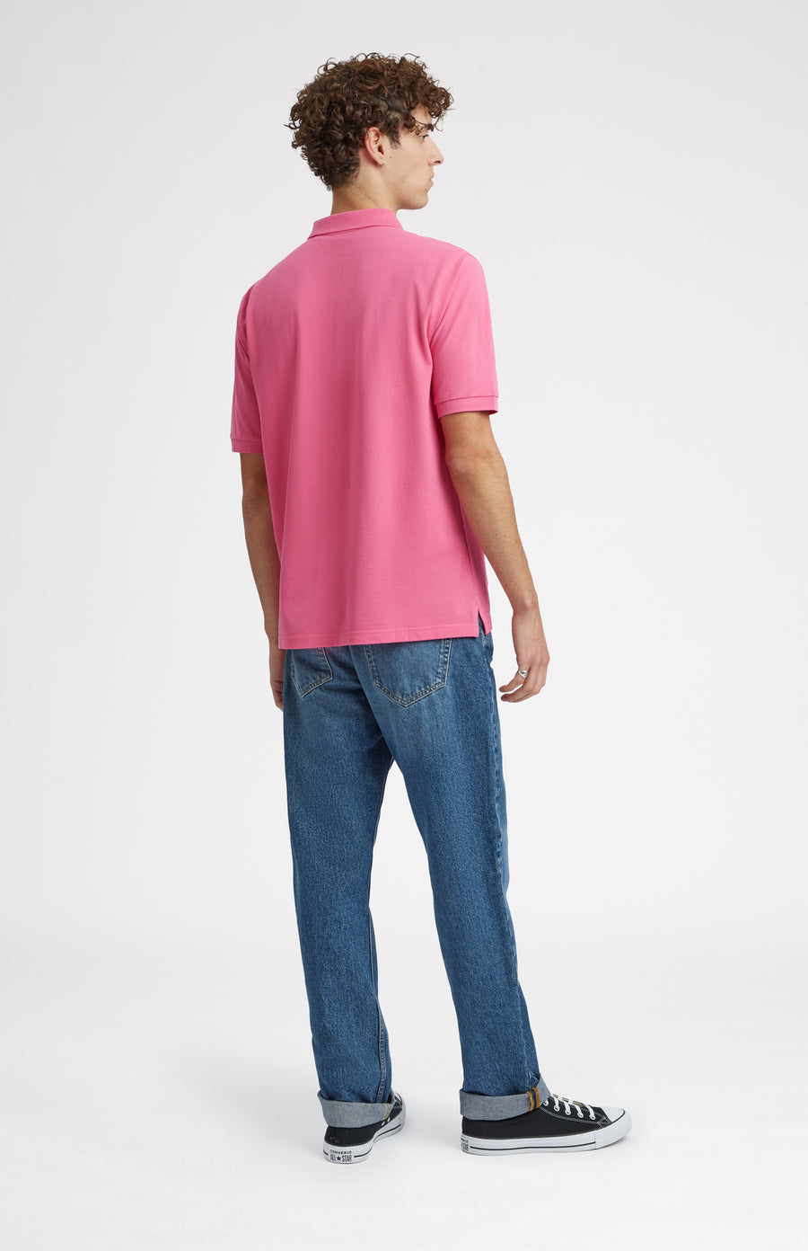 Geometric George Golf Cotton Polo Shirt In Heather Pink rear view - Pringle of Scotland
