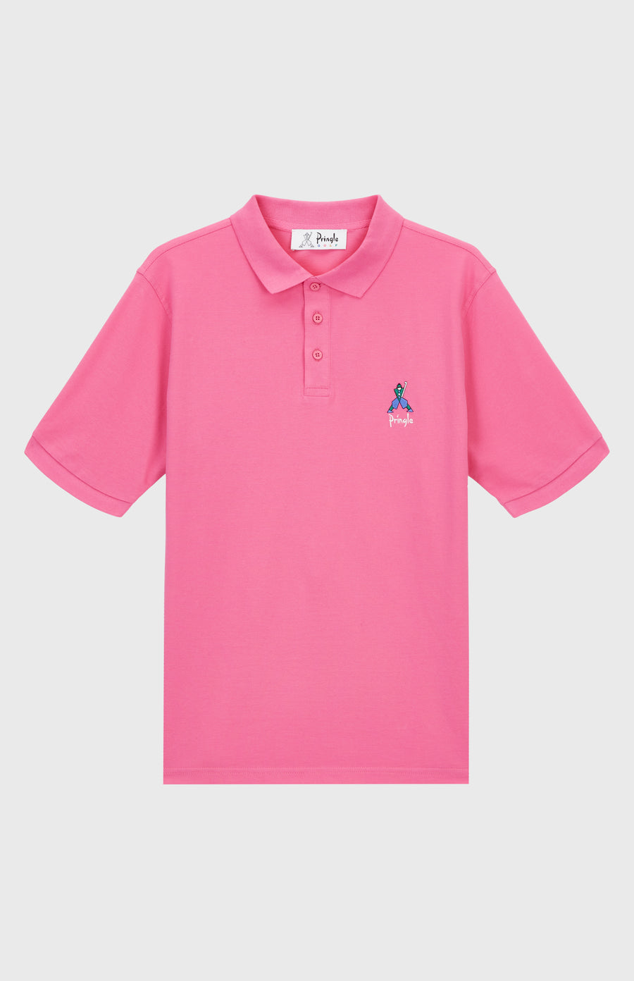 Geometric George Golf Cotton Polo Shirt In Heather Pink flat shot - Pringle of Scotland