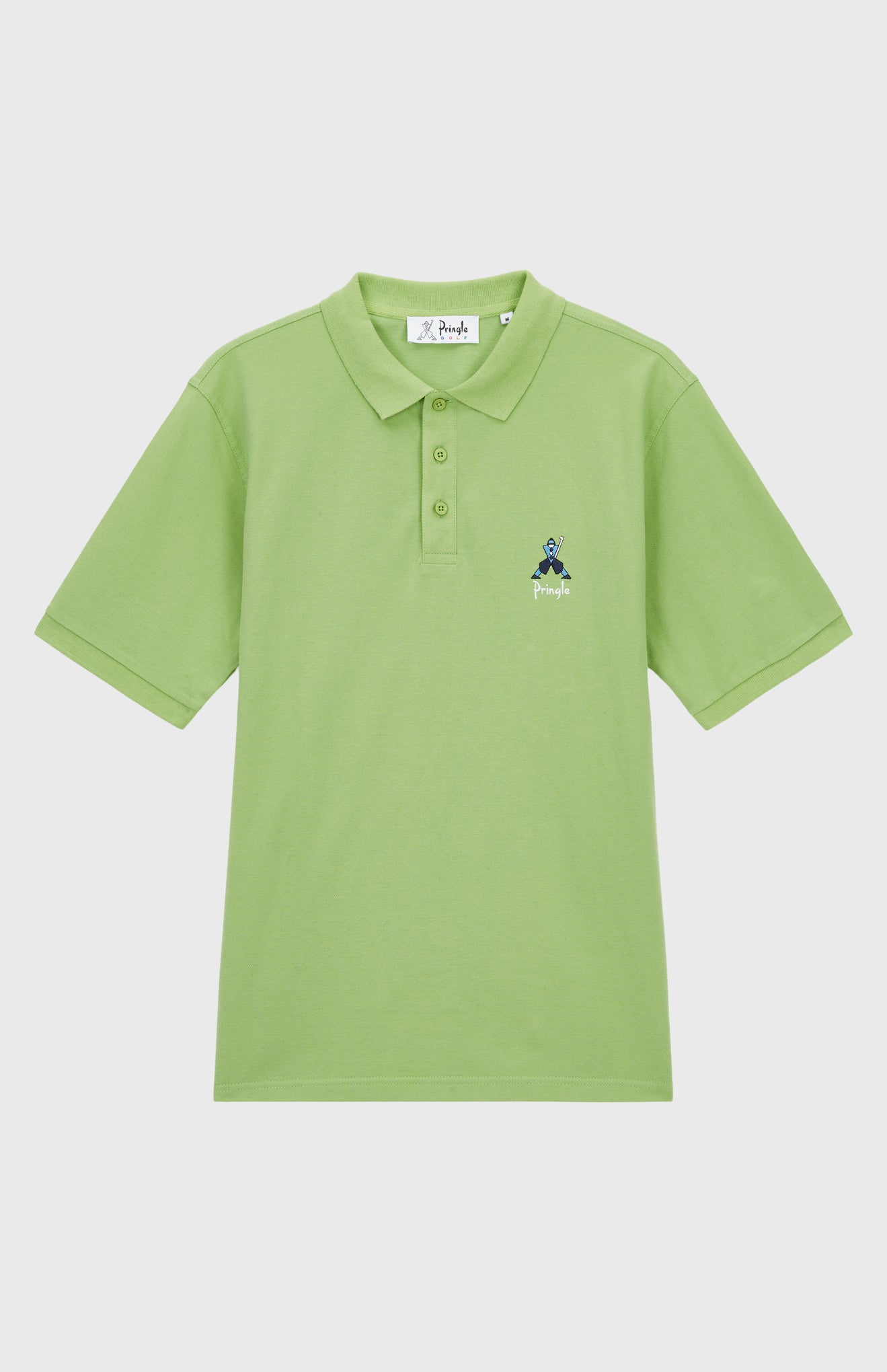 Geometric George Golf Cotton Polo Shirt In Field Green flat shot - Pringle of Scotland