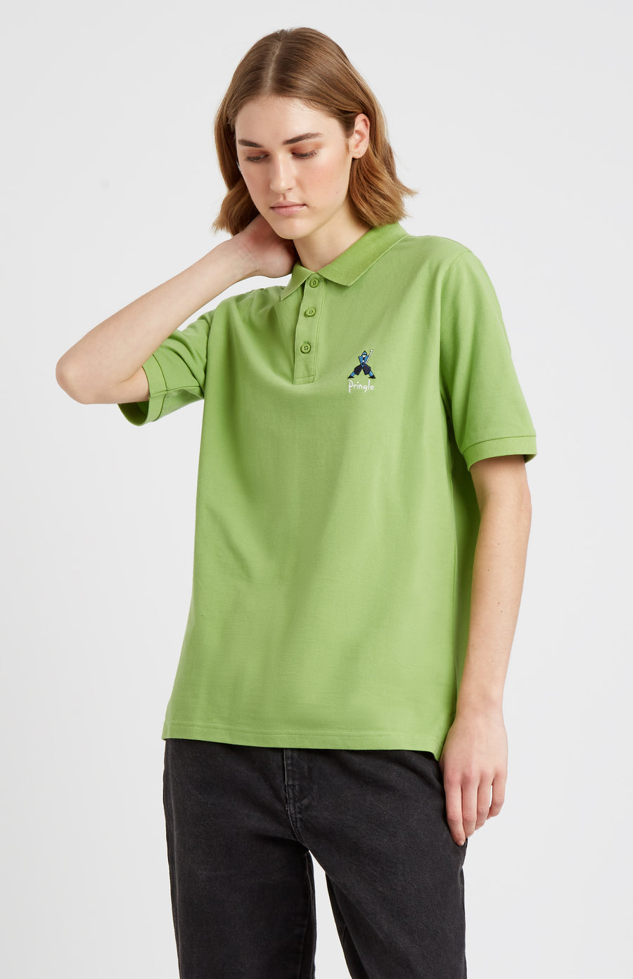 Geometric George Golf Cotton Polo Shirt In Field Green
