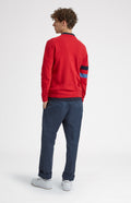 Round Neck Geometric George Golf Jumper in Red rear view - Pringle of Scotland