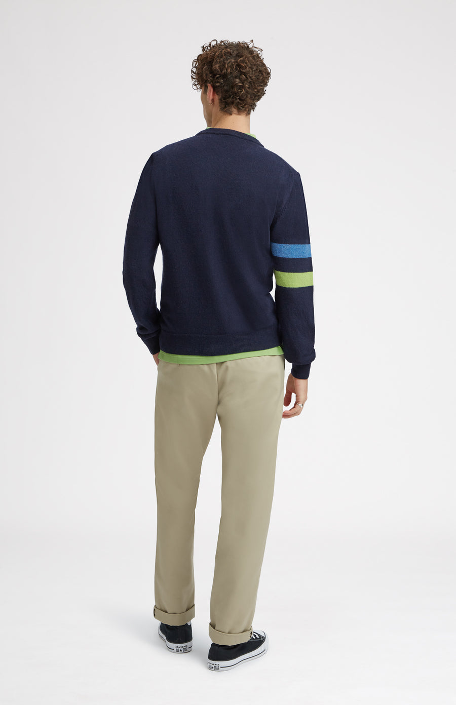 Round Neck Geometric George Golf Jumper in Navy rear view - Pringle of Scotland