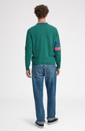Round Neck Geometric George Golf Jumper in Teal rear view - Pringle of Scotland
