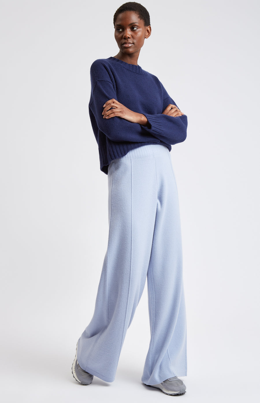 Women's Light Blue Cashmere Blend Trousers on model - Pringle of Scotland 