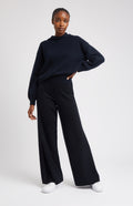Women's Indigo Blue Cashmere Blend Trousers on model full length - Pringle of Scotland