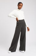 Women's Dark Khaki Cashmere Blend Trousers on model full length - Pringle of Scotland