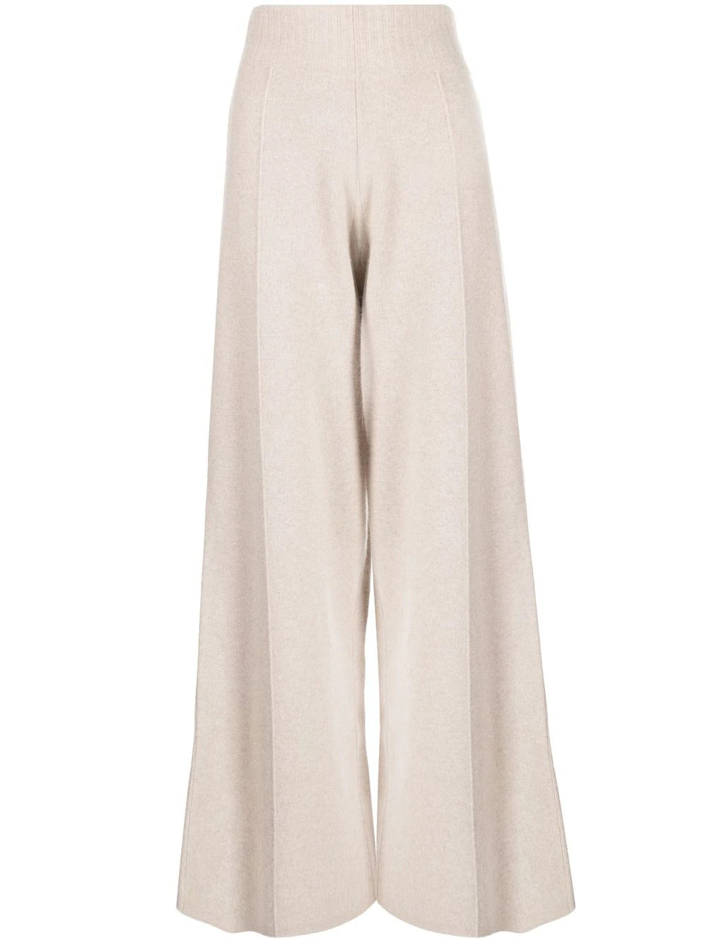 Knitted Wide Leg Cashmere Blend Trousers In Stone Melange