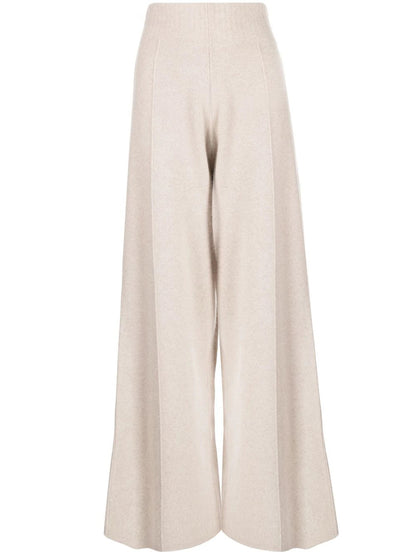 Knitted Wide Leg Cashmere Blend Trousers In Stone Melange