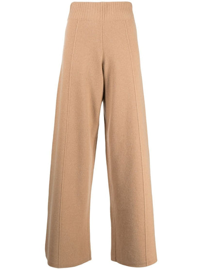 Knitted Wide Leg Cashmere Blend Trousers In Sand