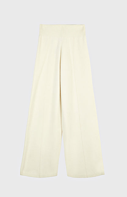 Women's Knitted Wide Leg Trousers In Cream flat shot - Pringle of Scotland