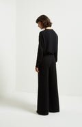 Knitted Wide Leg Cashmere Blend Trousers In Black on model rear shot - Pringle of Scotland
