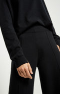 Knitted Wide Leg Cashmere Blend Trousers In Black waist detail - Pringle of Scotland