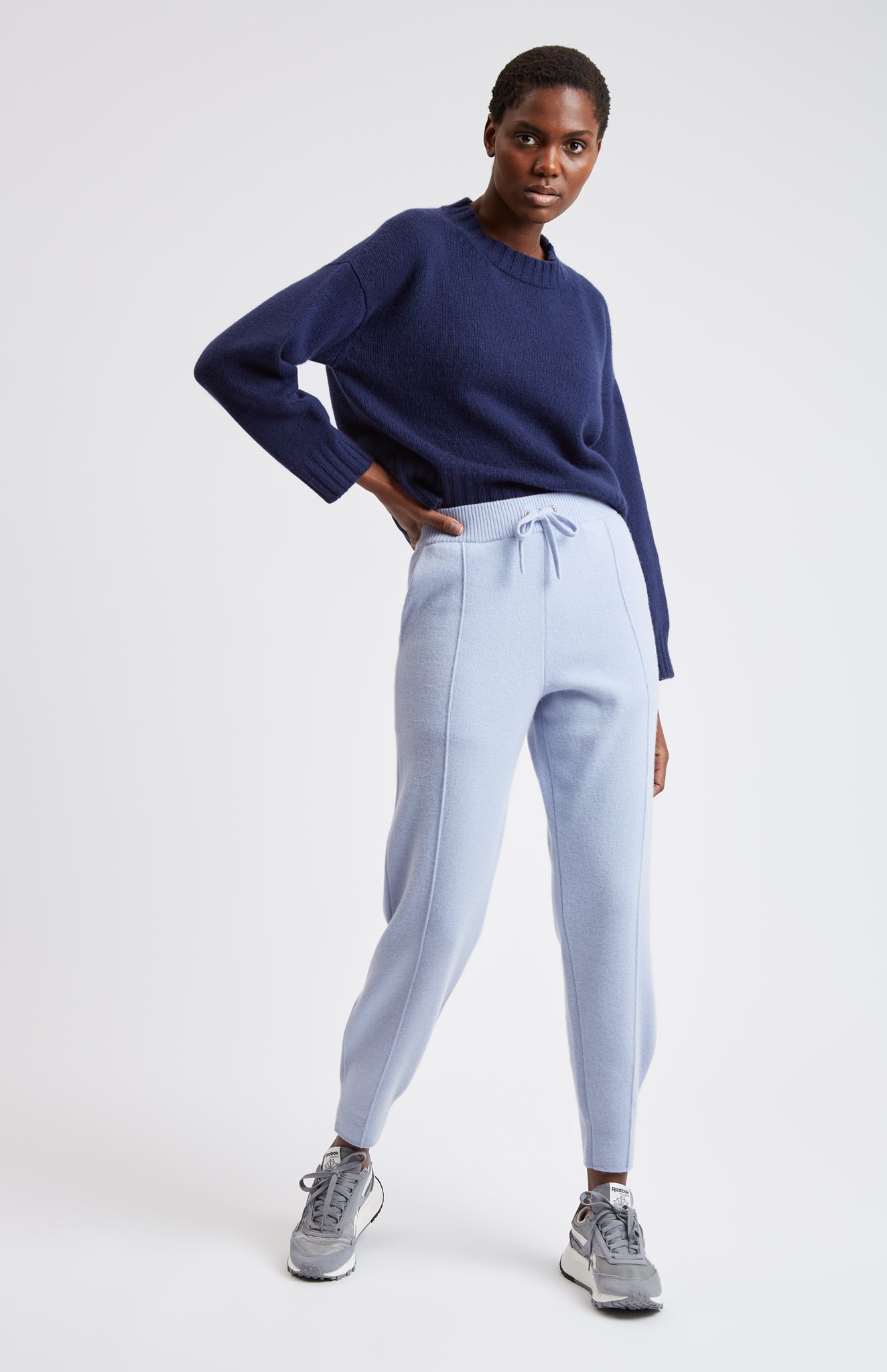 Women's Light blue Cashmere Blend Joggers on model - Pringle of Scotland