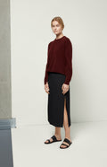 Long Relaxed Fit Wool Cashmere Skirt In Black on model - Pringle of Scotland