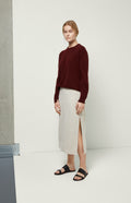 Long Wool Cashmere Skirt In Oatmeal on model full length - Prngle of Scotland