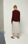 Long Wool Cashmere Skirt In Oatmeal on model rear shot- Prngle of Scotland