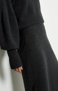 Long Relaxed Fit Wool Cashmere Skirt In Charcoal on model waist detail - Pringle of Scotland