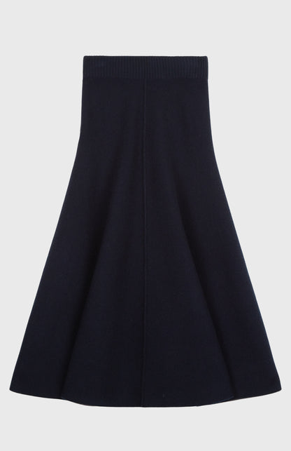 Women's Navy Cashmere Blend Midi Skirt Flat Shot - Pringle of Scotland