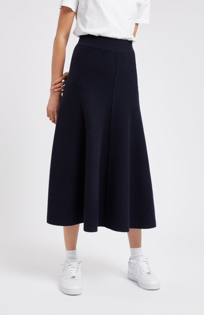 Women's Navy Cashmere Blend Midi Skirt Close Up View - Pringle of Scotland