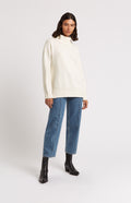 Women's Off White Guernsey Roll Neck Cashmere Jumper Model View - Pringle of Scotland