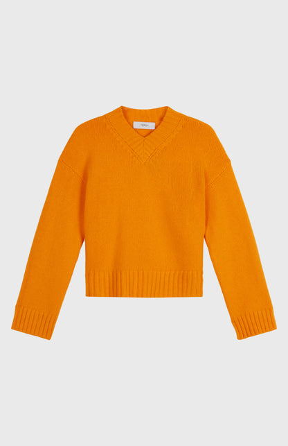 Women's V Neck Chunky Cashmere Jumper In Orange