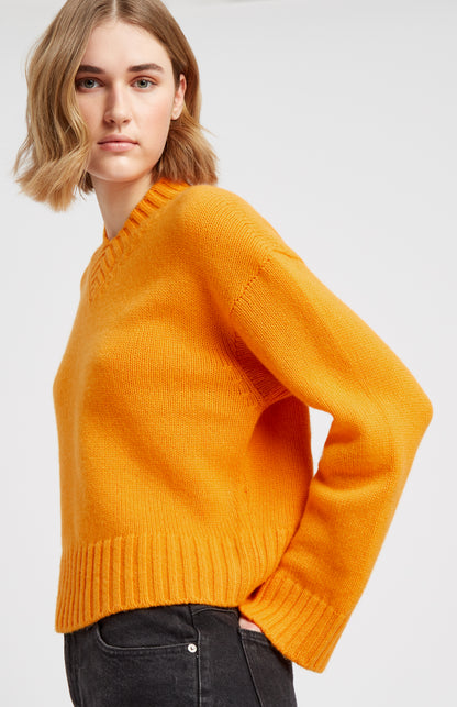 Women's V Neck Chunky Cashmere Jumper In Orange