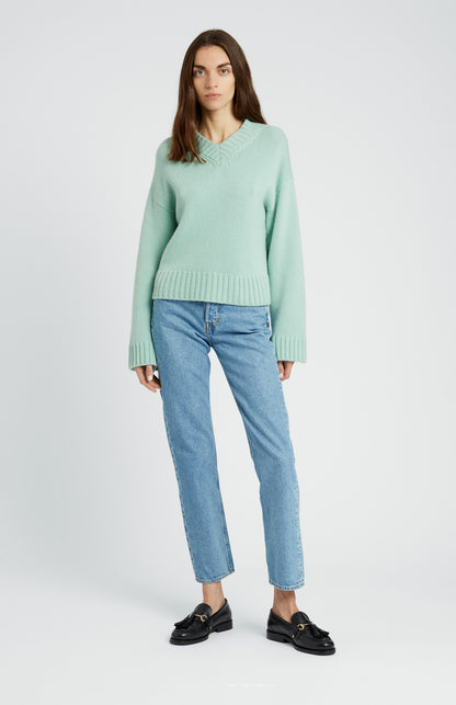 Women's V Neck Chunky Cashmere Jumper In Mint