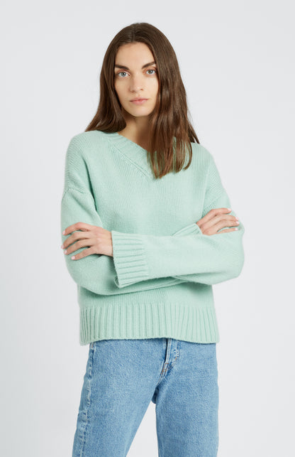 Women's V Neck Chunky Cashmere Jumper In Mint