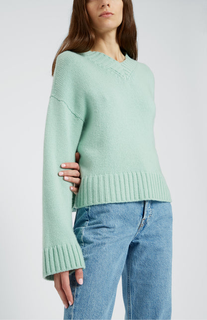 Women's V Neck Chunky Cashmere Jumper In Mint