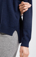 Women's Round Neck Cashmere Jumper In Inkwell Blue side detail - Pringle of Scotland