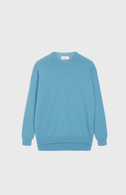 Round Neck Cashmere Jumper In Blue Smoke flat shot - Pringle of Scotland