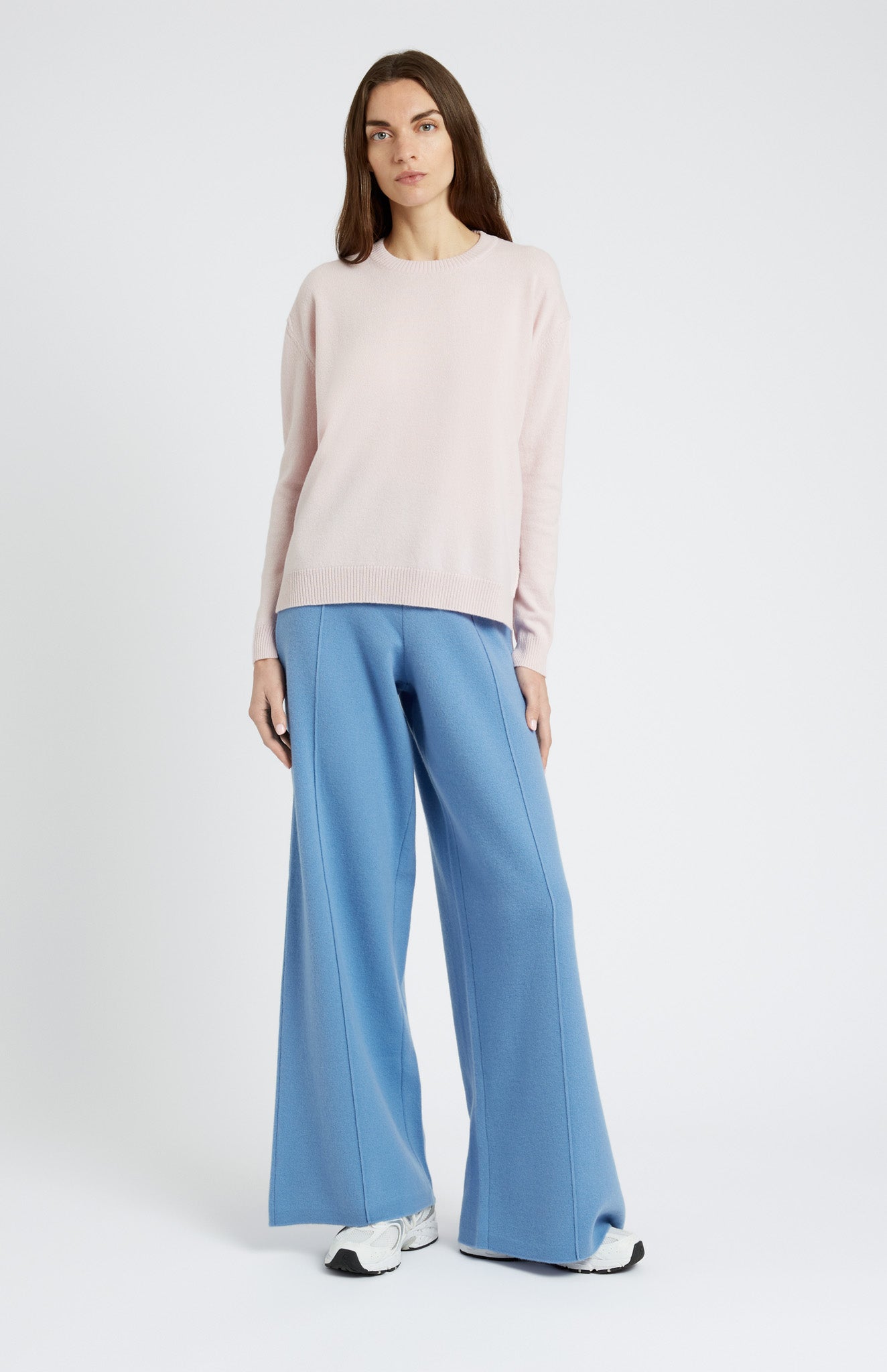 Cashmere Blend Trousers In Cornflower Blue on female model - Pringle of Scotland