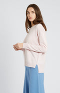 Round Neck Cashmere Jumper In Powder Pink side view - Pringle of Scotland