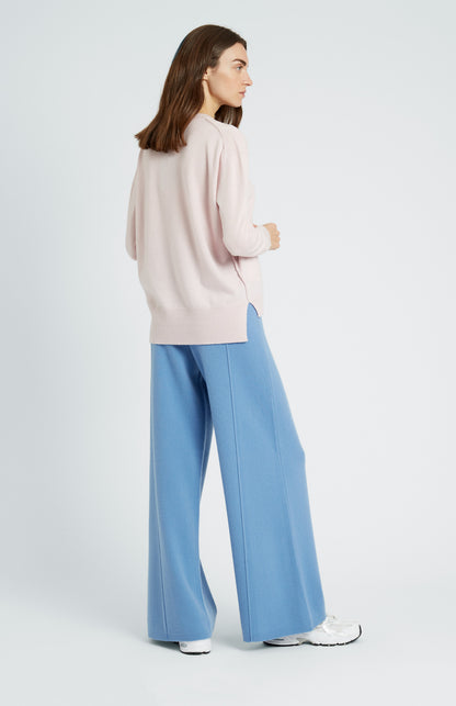 Cashmere Blend Trousers In Cornflower Blue rear view - Pringle of Scotland