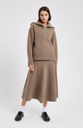 Women's Brown Cashmere Blend Zip Jumper Front view - Pringle of Scotland
