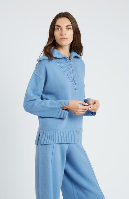 Cashmere Blend Zip Jumper In Cornflower - Pringle of Scotland