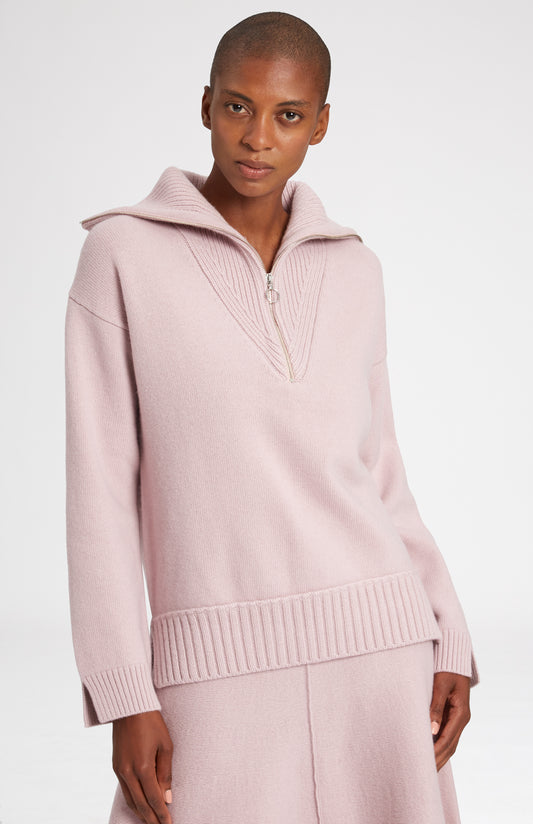 Cashmere Blend Zip Jumper In Powder Pink