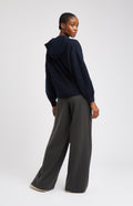 Women's Navy Cashmere Blend Hoodie Back View - Pringle of Scotland