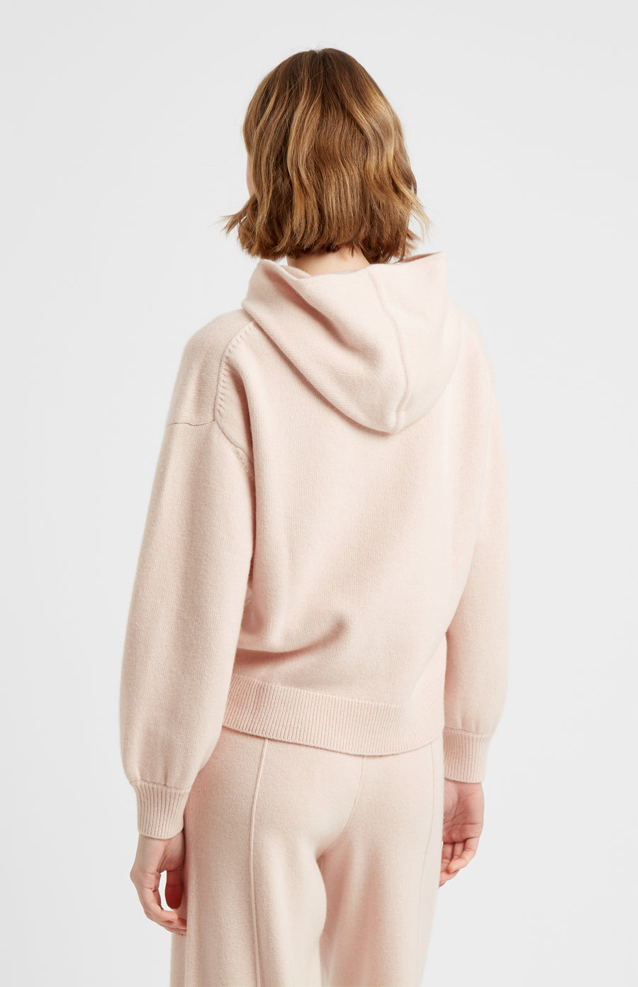 Pringle of Scotland Women's Cashmere Blend Hoodie In Pink Champagne rear view
