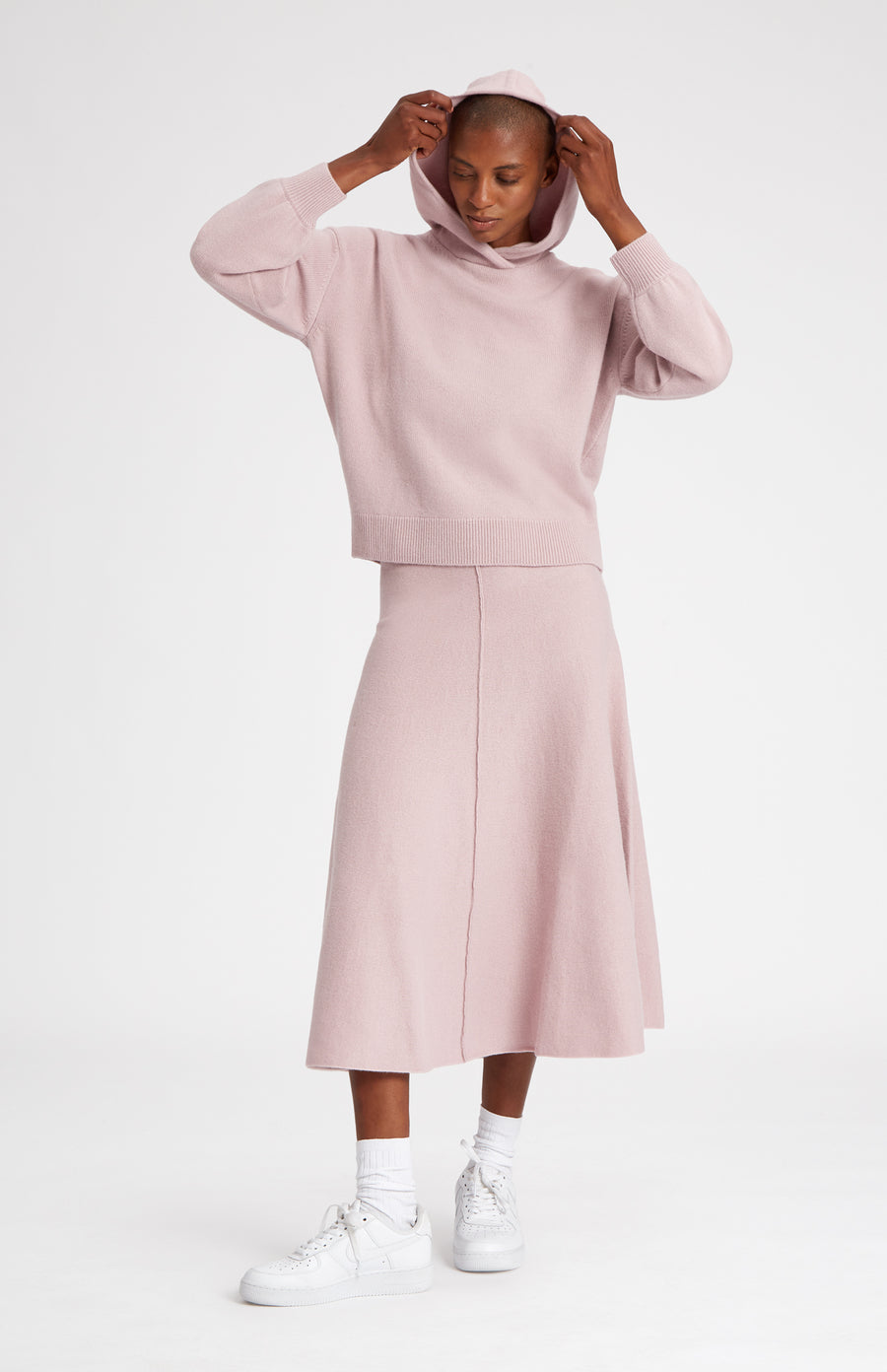 Women's Cashmere Blend Hoodie In Powder Pink