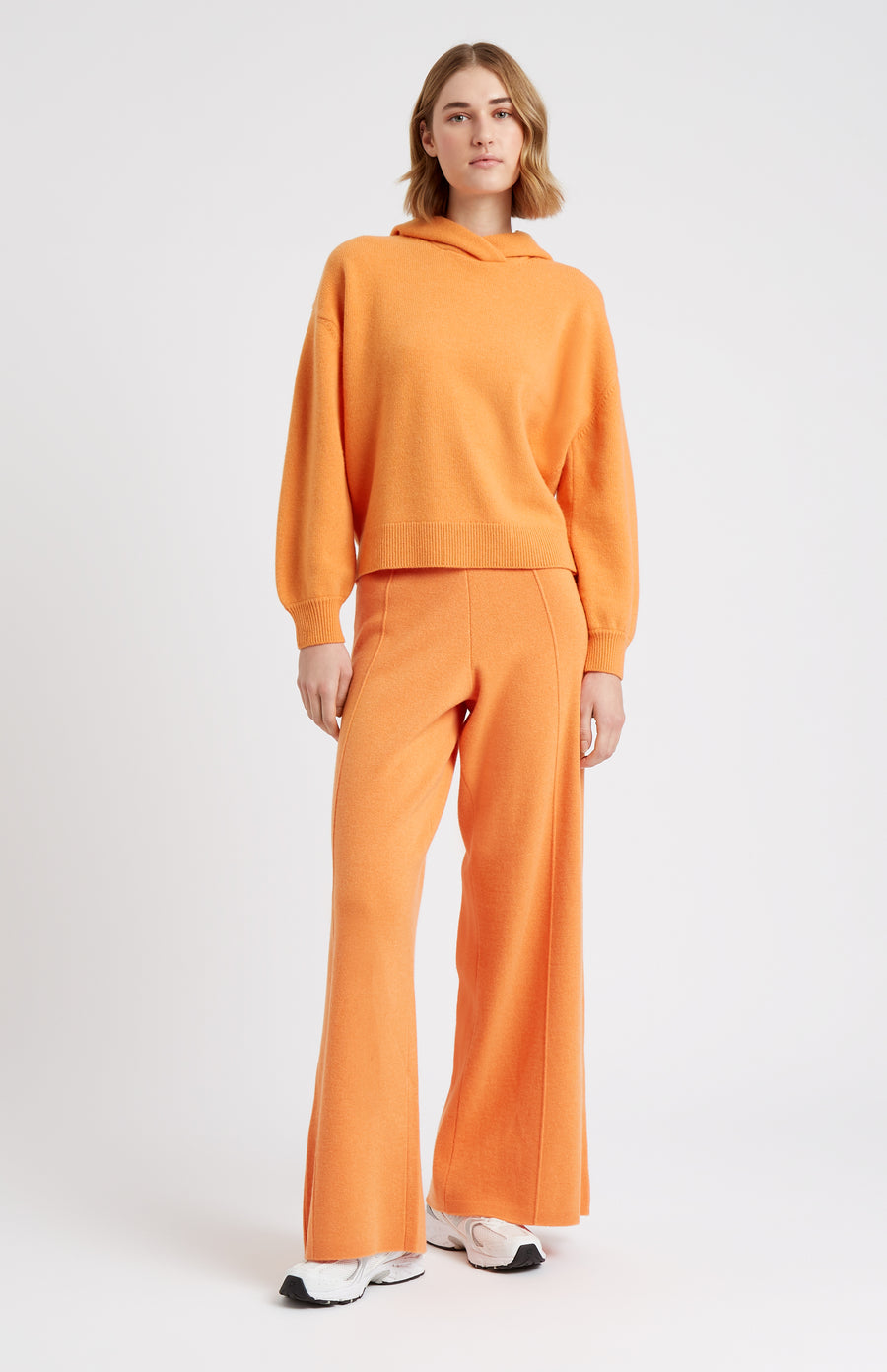 Pringle of Scotland Women's Cashmere Blend Hoodie In Burnt Orange on model full length