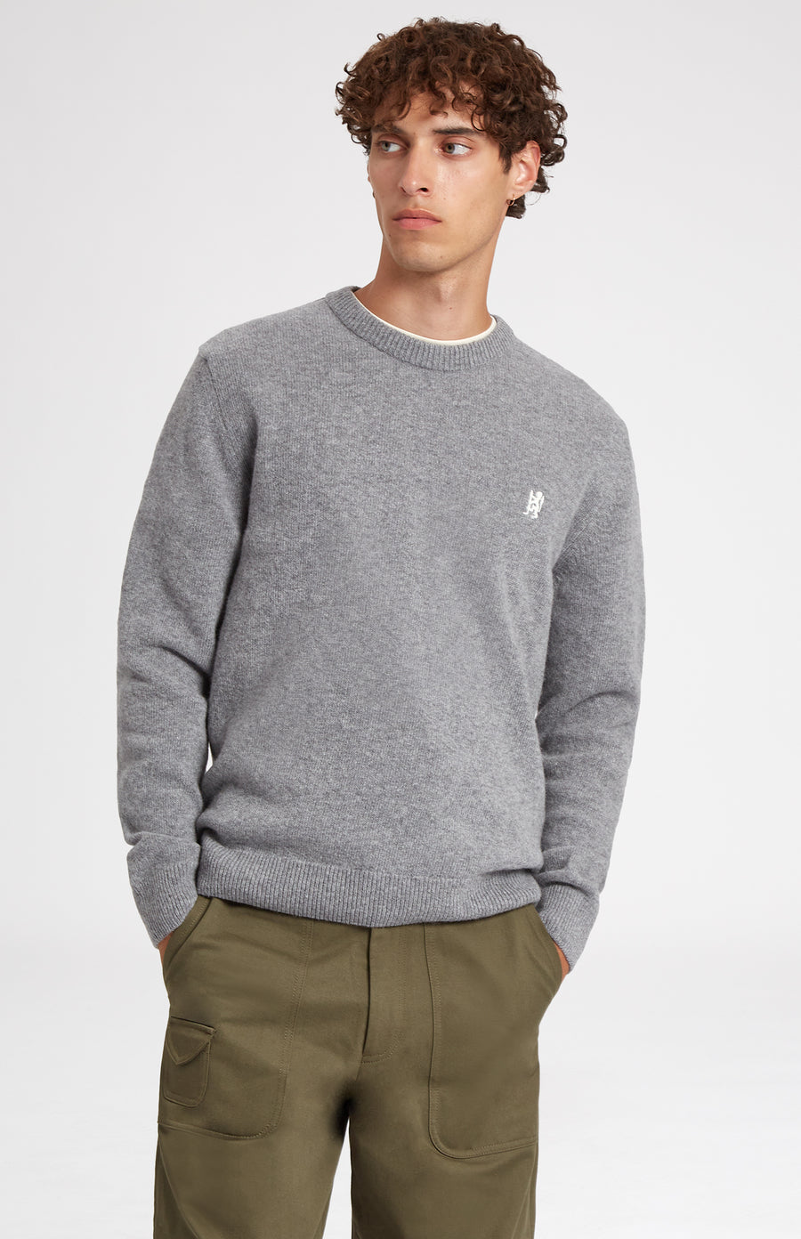Round Neck Lambswool Blend Golf Jumper In Grey Marl - Pringle of Scotland